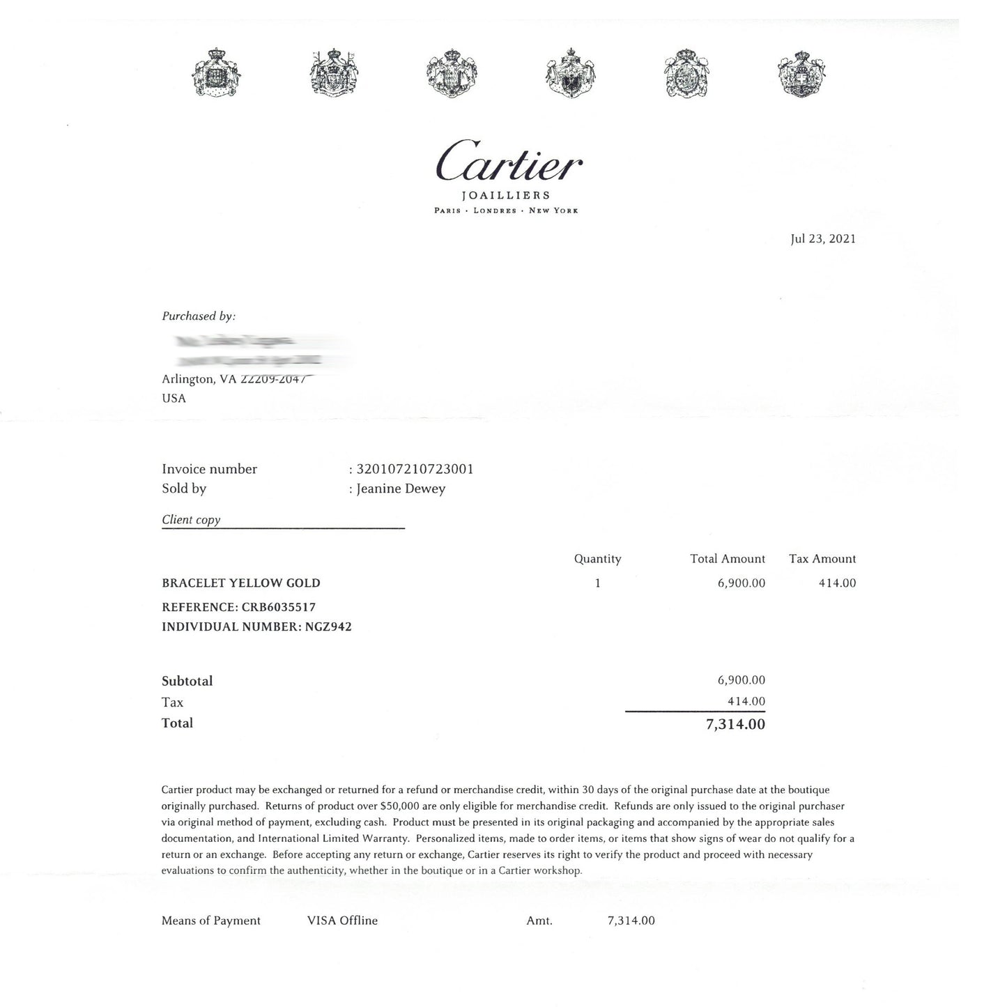 Cartier Love Bracelet, Yellow Gold Size 17