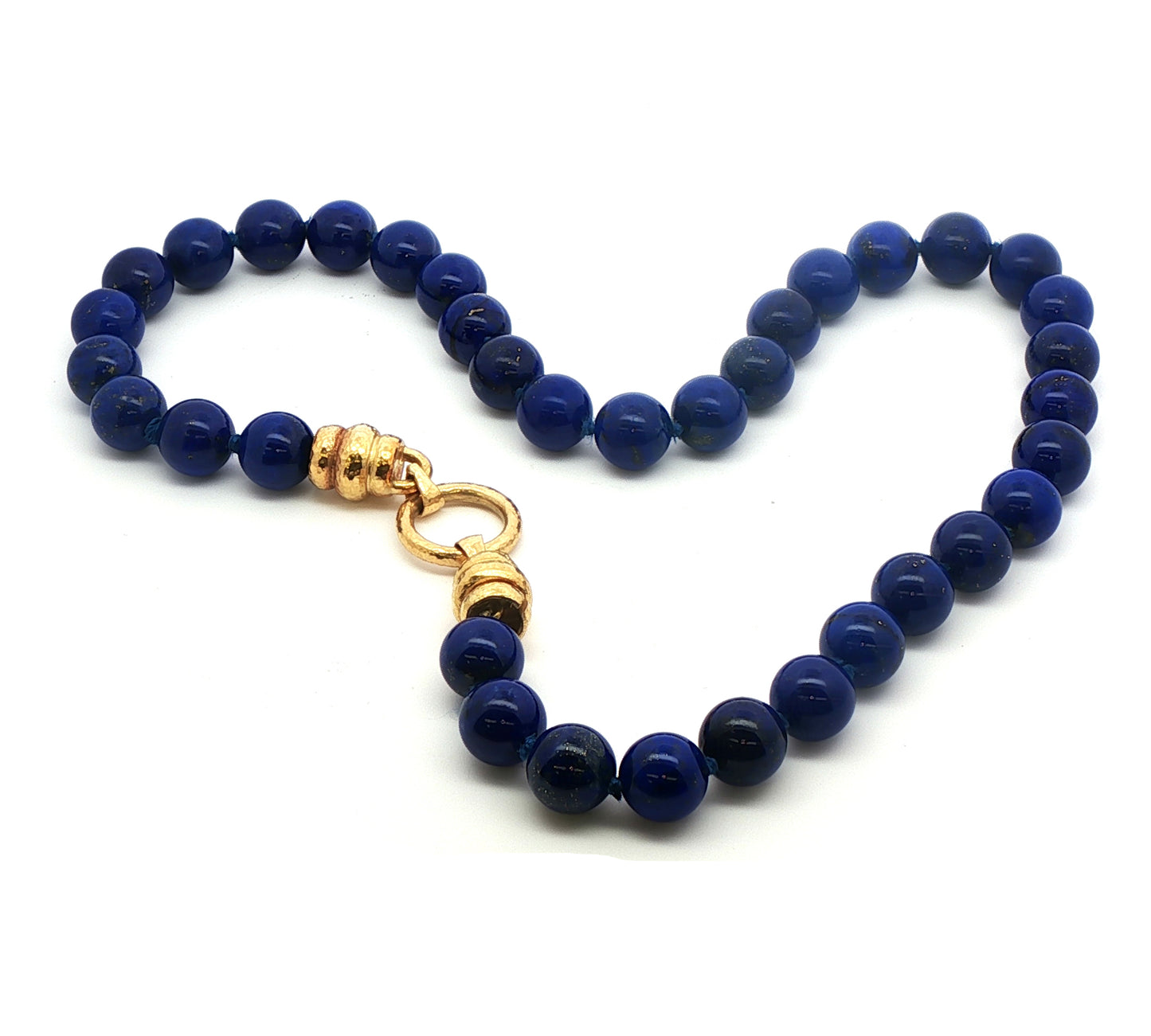 Elizabeth Locke 19K Gold Lapis Necklace with Hammered Martin Clasp