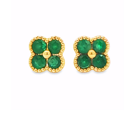 Emerald Clover Yellow Gold Stud Earrings