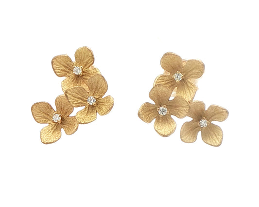 Double Flower Earrings with Diamonds, 18 karat Gold