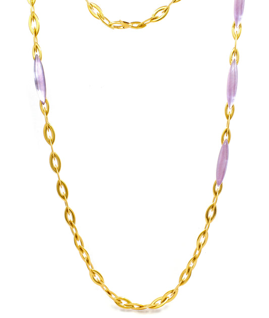 Vhernier Doppio Senso 18K Gold Marquise Chain Necklace, 40" with Rock Crystal & Mother-of-Pearl