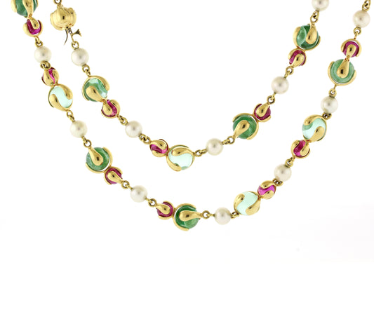 Marina B Cardan Long Green and Pink Russian Quartz Necklace