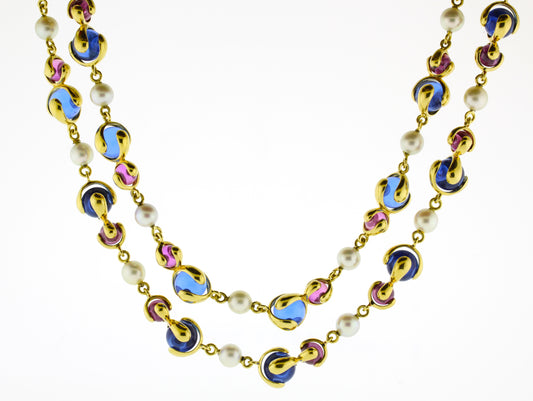 Marina B,  Cardan Blue and Pink Russian Quartz Necklace