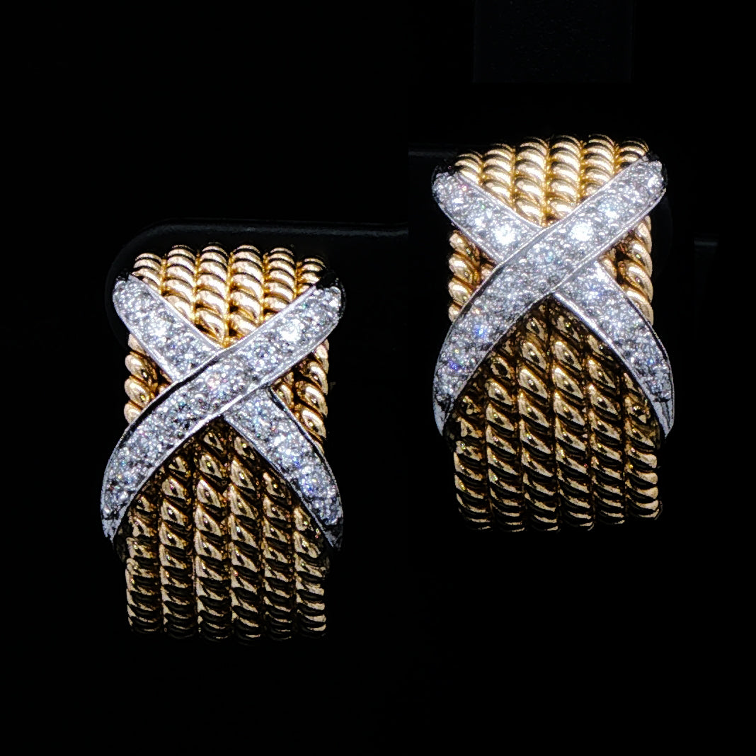 Tiffany & Co.  Schlumberger Diamond X 6 Row Rope Earrings