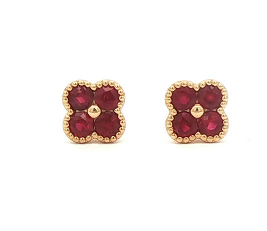 Ruby Clover Yellow Gold Stud Earrings