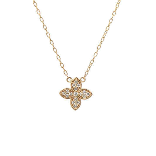 Yellow Gold and Diamond Flower Pendant necklace