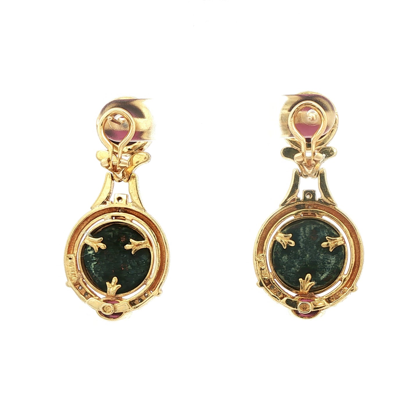 18 Karat Gold Ancient Coin Earrings with Tourmaline and Diamonds