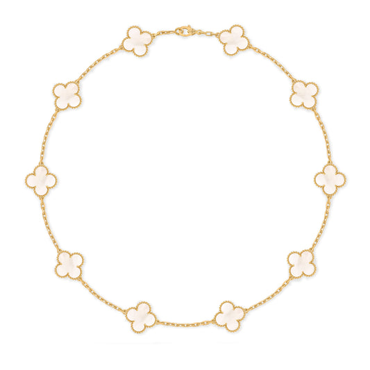 Van Cleef & Arpels Alhambra Mother of Pearl 10-Motif Necklace ( New)