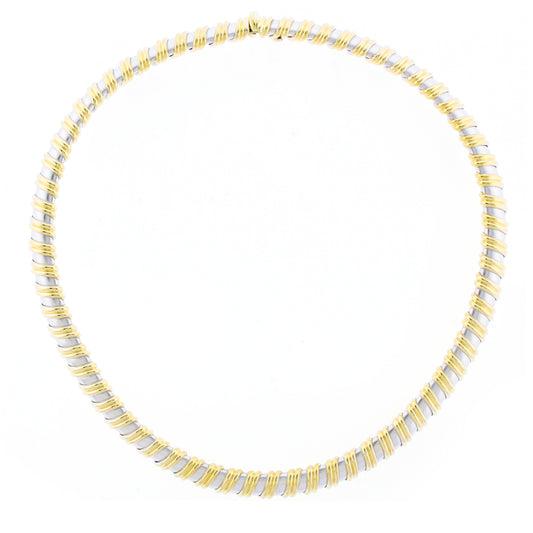 White and Yellow Gold Ribbed Collar Necklace